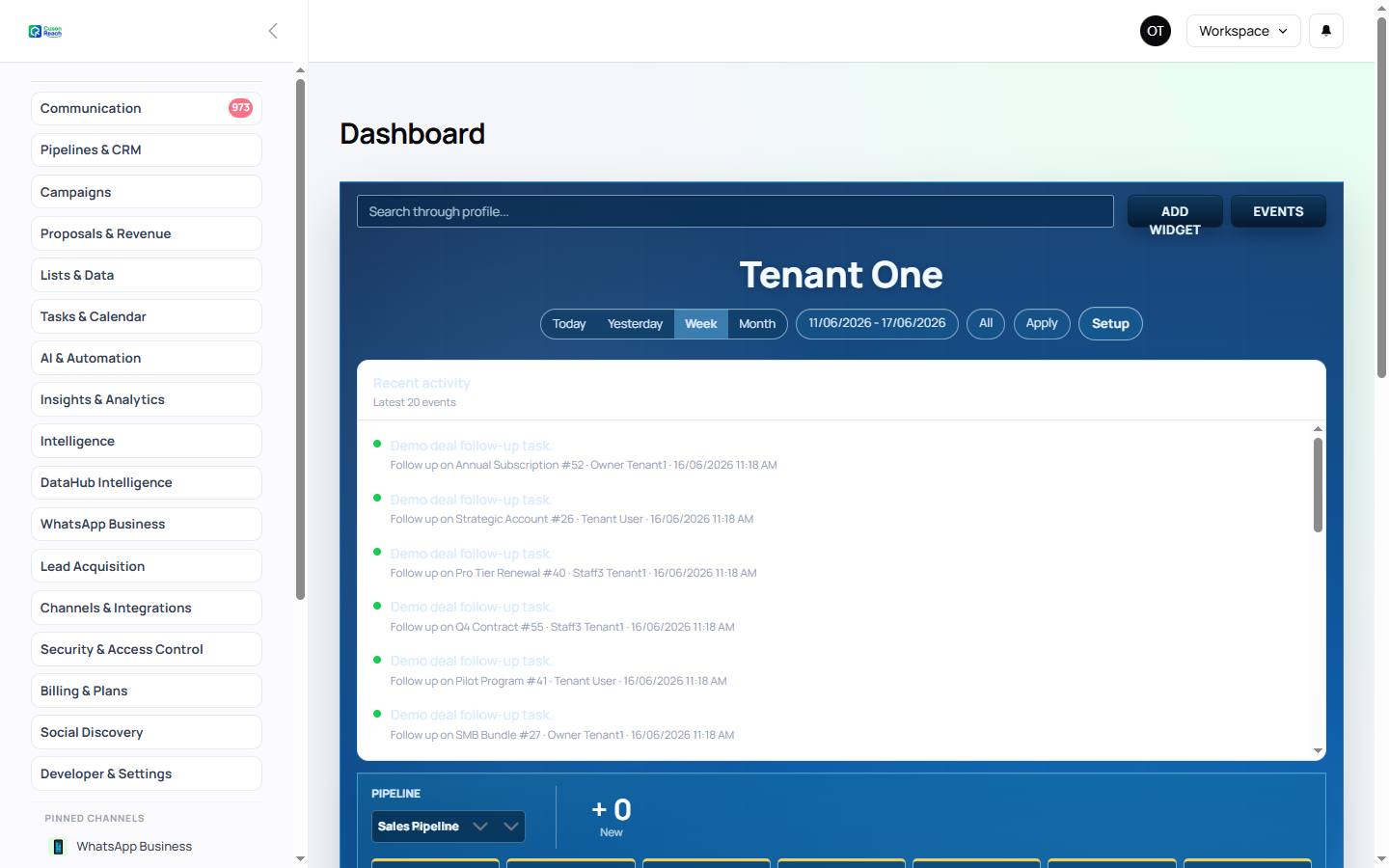 CusenReach dashboard